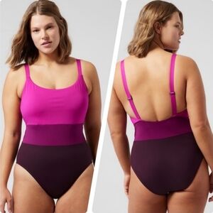 Athleta Coastline Colorblock One Piece Swimsuit Sz XL Adustable Straps